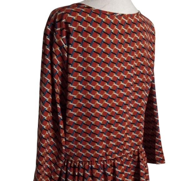 Entro Multicolor Geometric Print Peplum Blouse Long Sleeve Button Front Large - Picture 6 of 9